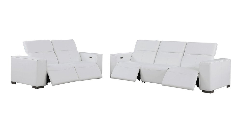 Two Piece White Genuine Leather Five Person Seating Set - SKU 721604
