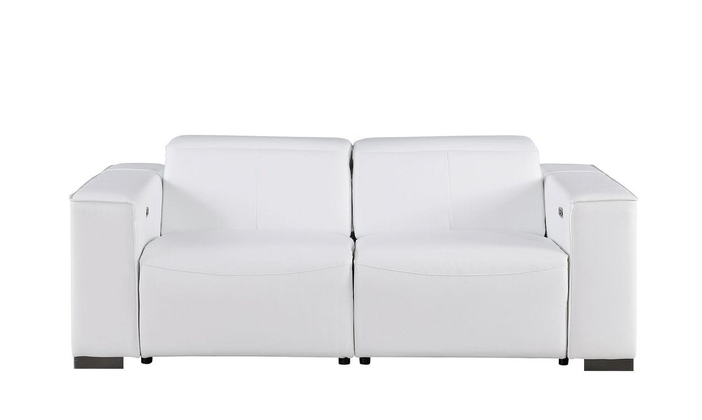 Two Piece White Genuine Leather Five Person Seating Set - SKU 721604 on a white background
