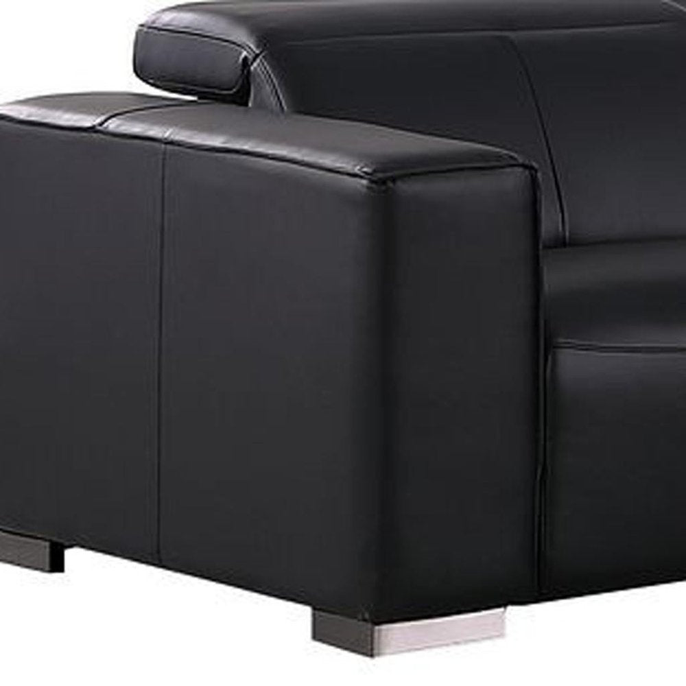 Two Piece Black Genuine Leather Five Person Seating Set