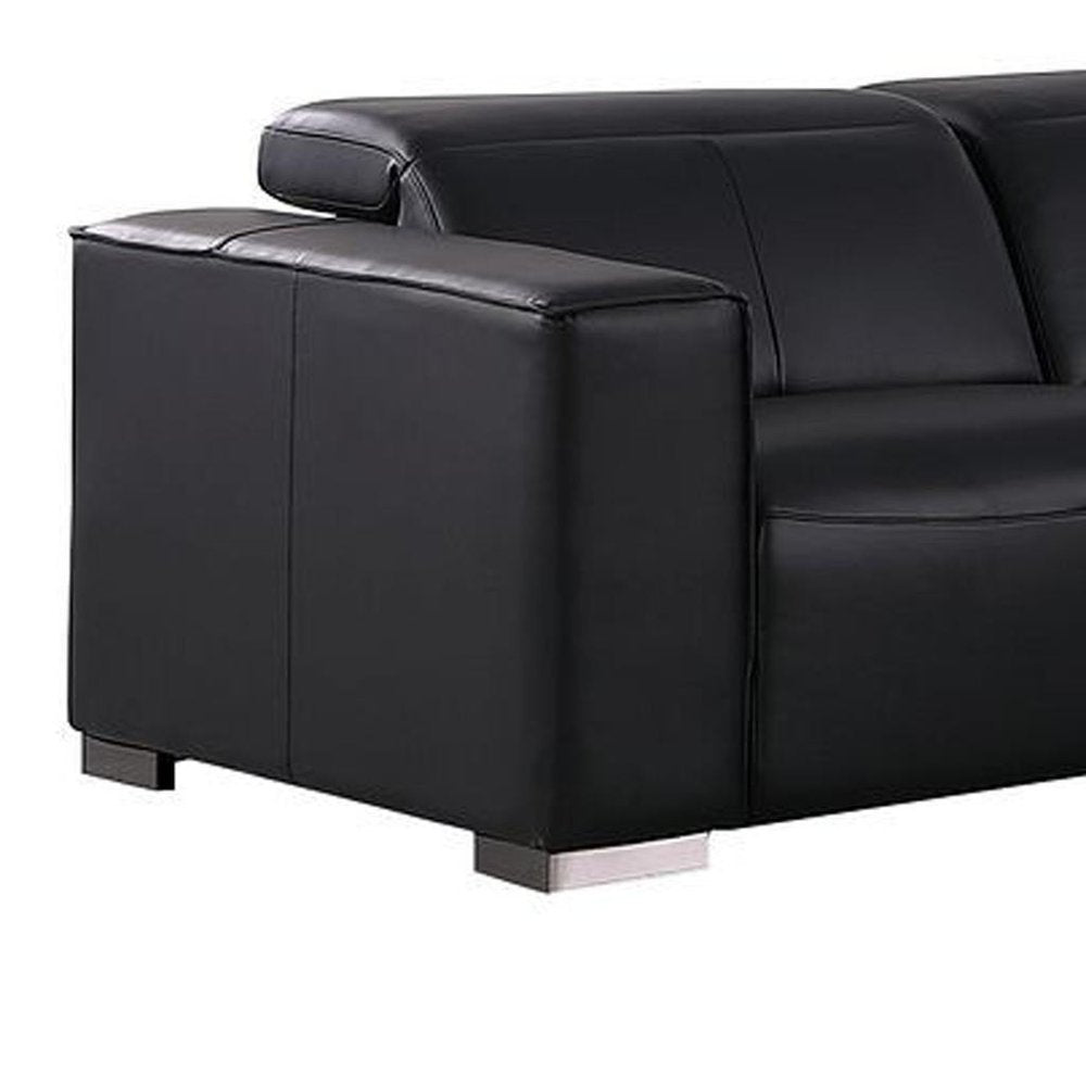 Two Piece Black Genuine Leather Five Person Seating Set
