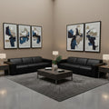 Two Piece Black Genuine Leather Five Person Seating Set
