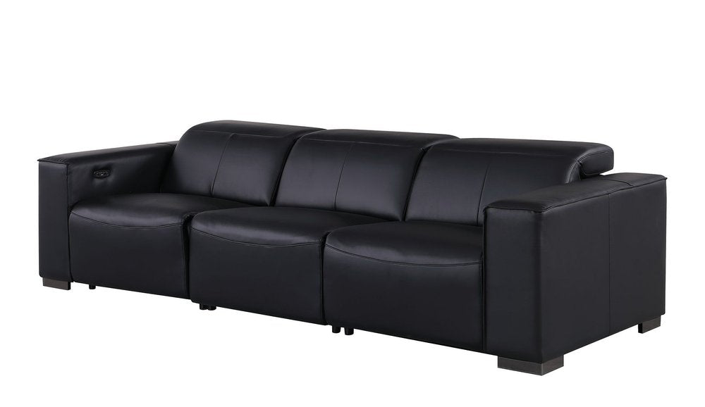 Two Piece Black Genuine Leather Five Person Seating Set