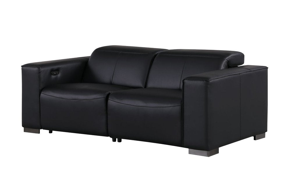 Two Piece Black Genuine Leather Five Person Seating Set