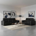 Two Piece Black Genuine Leather Five Person Seating Set