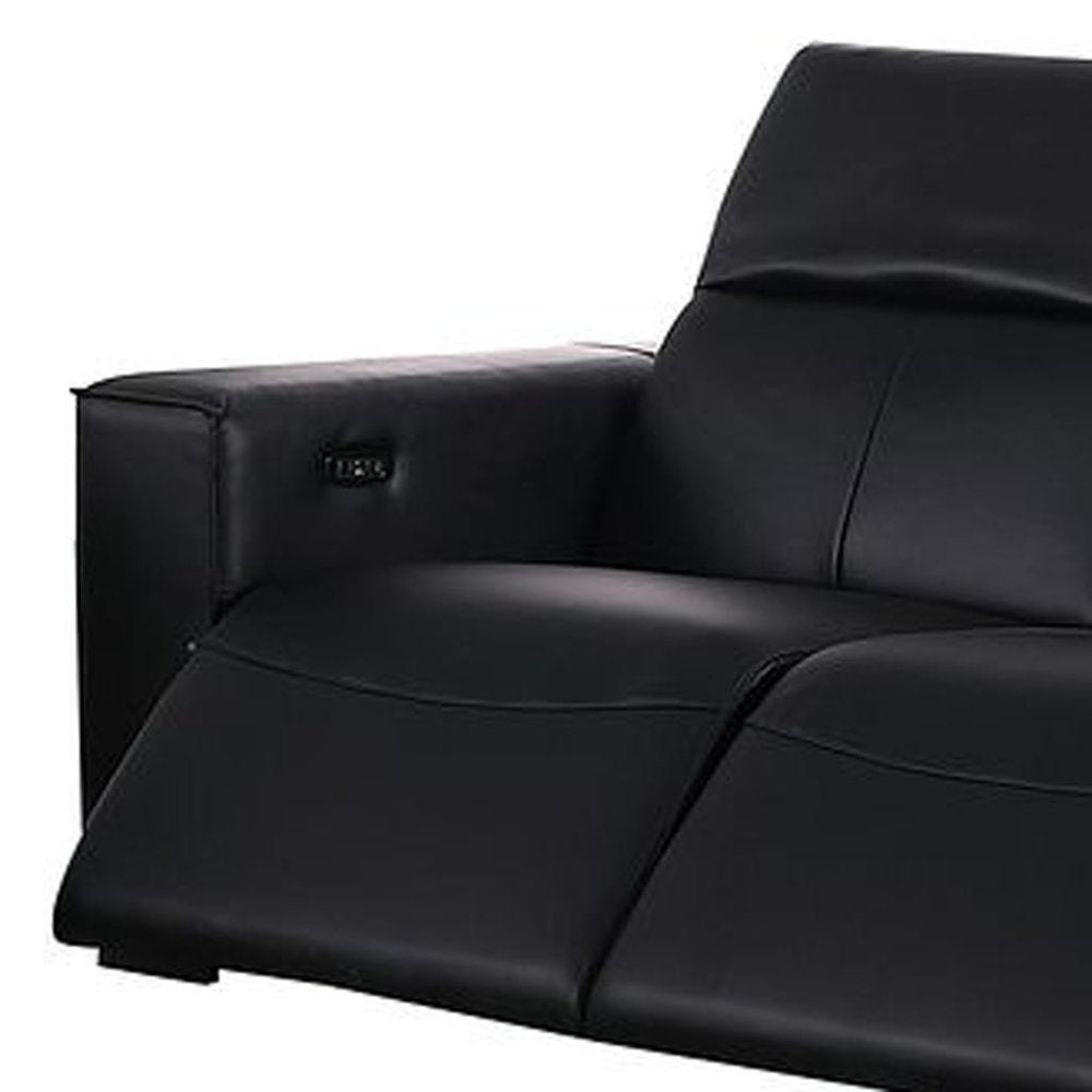 Two Piece Black Genuine Leather Five Person Seating Set