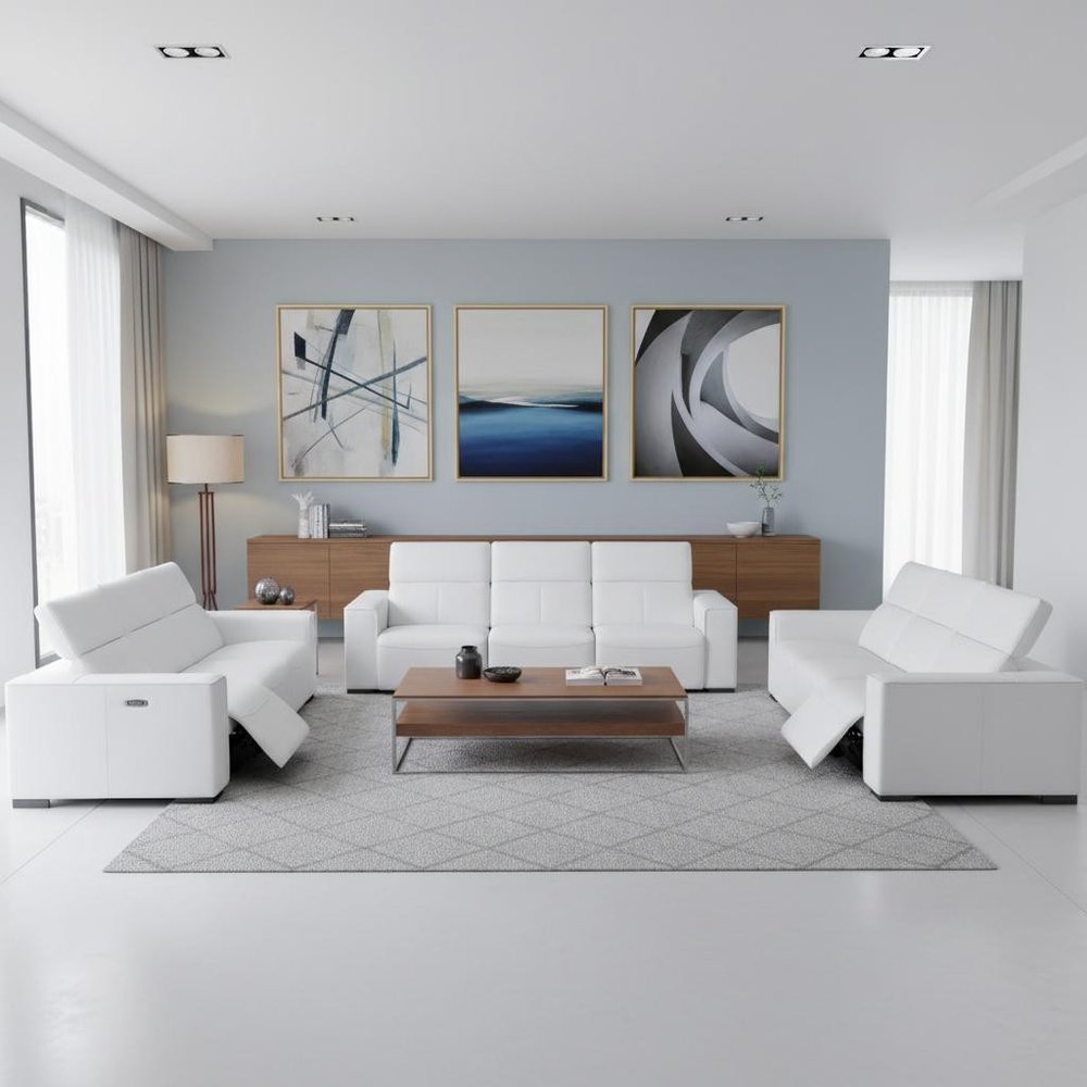 Two Piece White Genuine Leather Five Person Seating Set - SKU 721609 on a white background