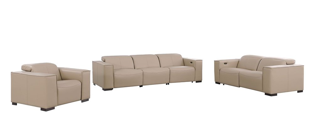 Two Piece Beige Genuine Leather Five Person Seating Set