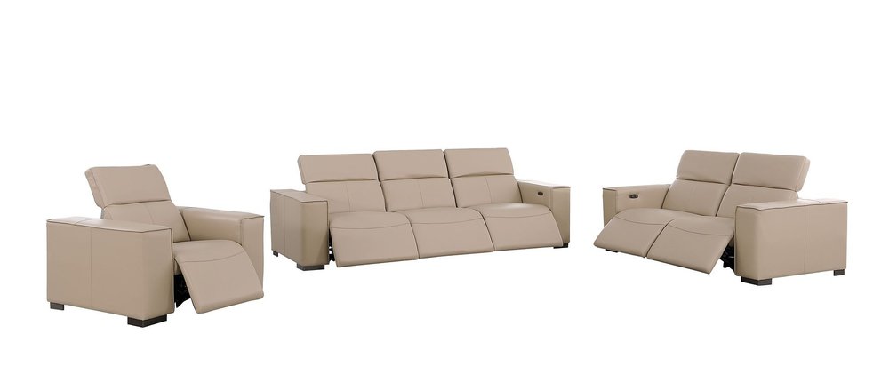 Two Piece Beige Genuine Leather Five Person Seating Set