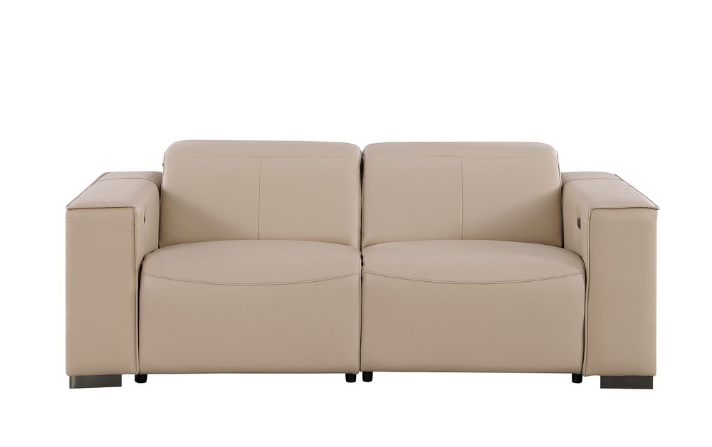 Two Piece Beige Genuine Leather Five Person Seating Set
