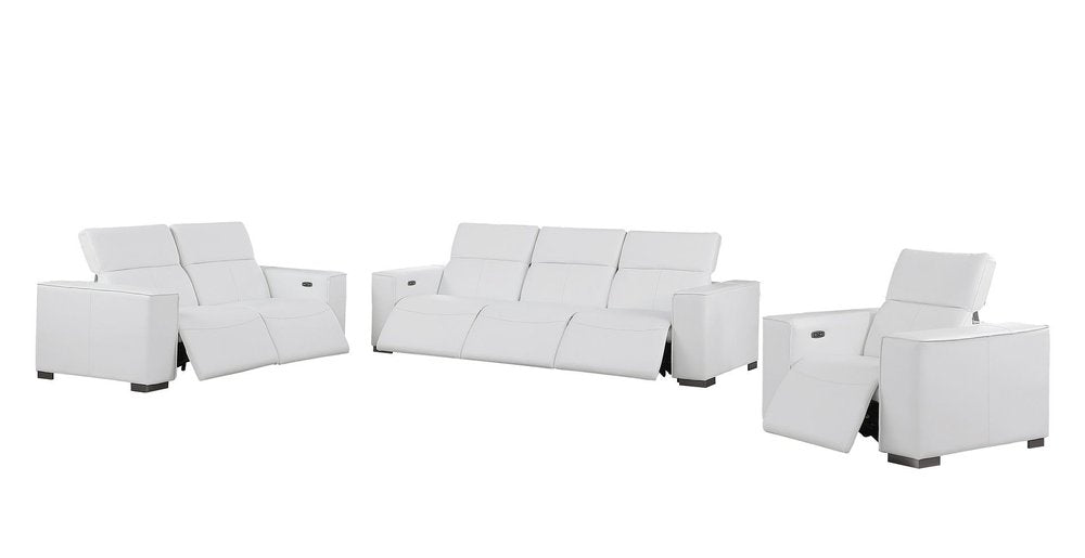 Two Piece White Genuine Leather Five Person Seating Set