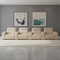 Two Piece Beige Genuine Leather Five Person Seating Set