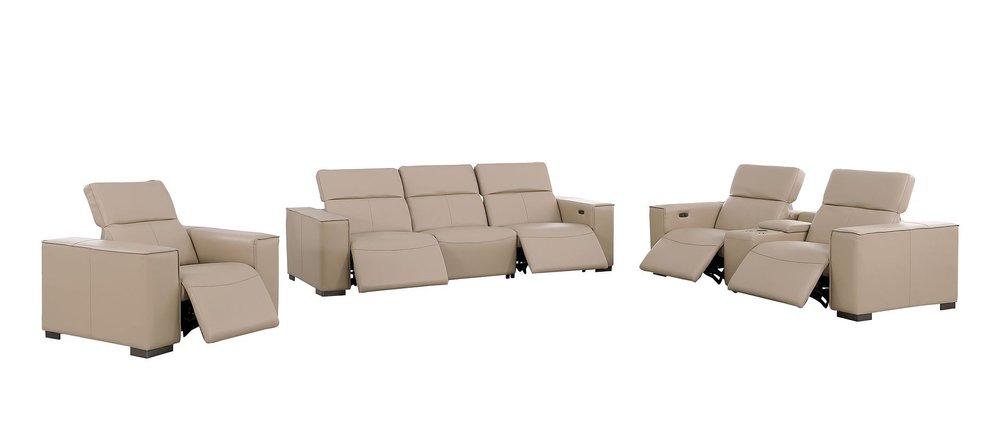 Two Piece Beige Genuine Leather Five Person Seating Set