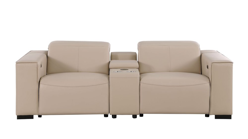 Two Piece Beige Genuine Leather Five Person Seating Set