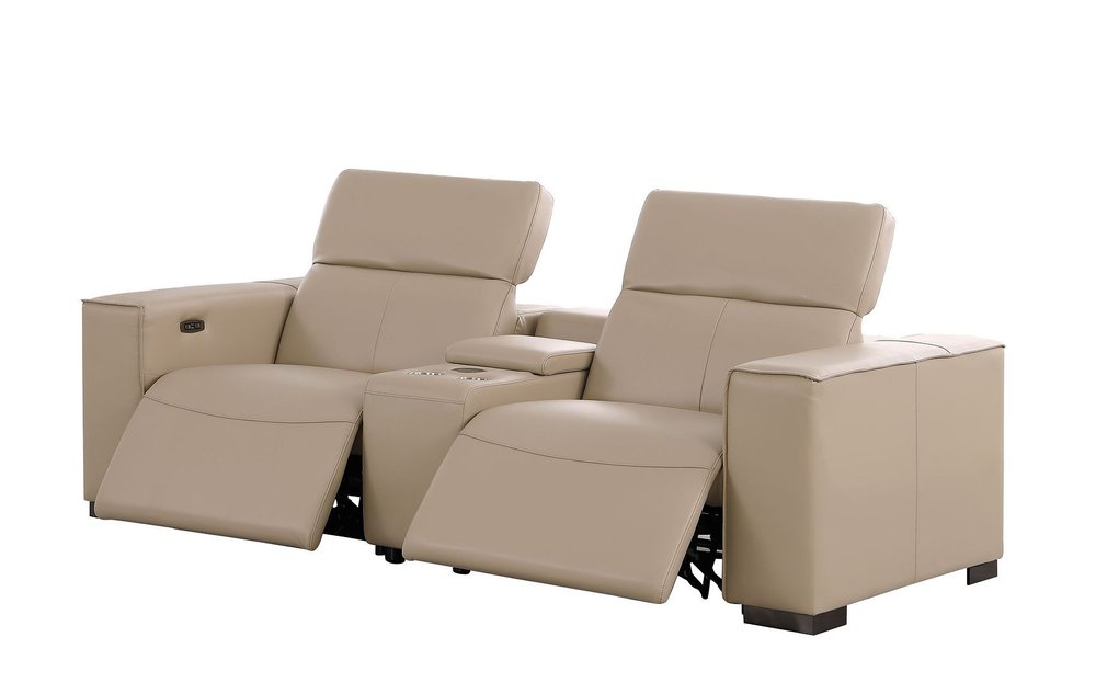 Two Piece Beige Genuine Leather Five Person Seating Set