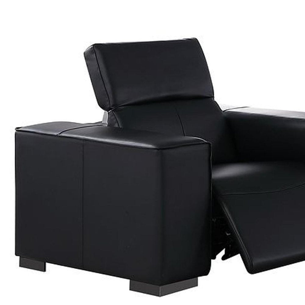 Two Piece Black Genuine Leather Five Person Seating Set
