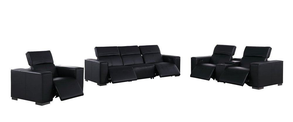 Two Piece Black Genuine Leather Five Person Seating Set