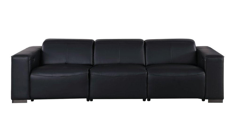 Two Piece Black Genuine Leather Five Person Seating Set