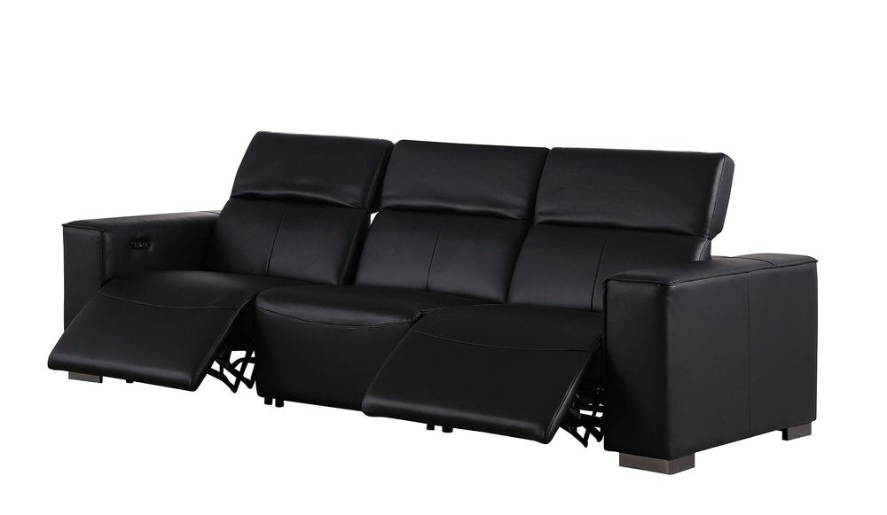 Two Piece Black Genuine Leather Five Person Seating Set