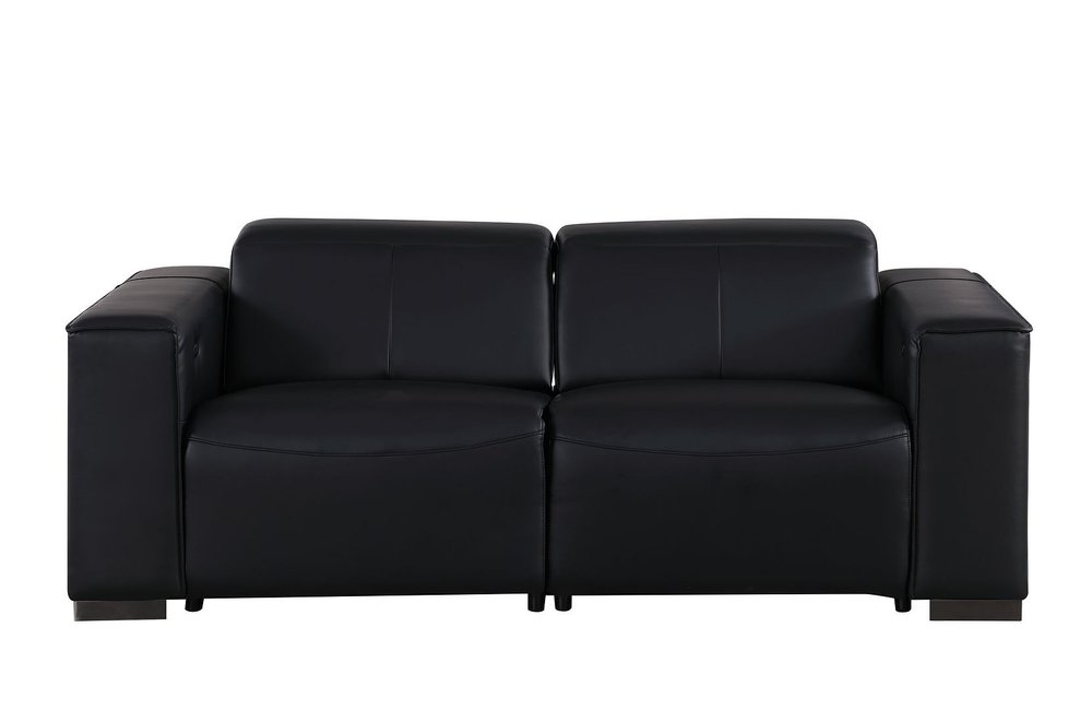 Two Piece Black Genuine Leather Five Person Seating Set
