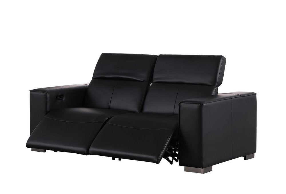 Two Piece Black Genuine Leather Five Person Seating Set