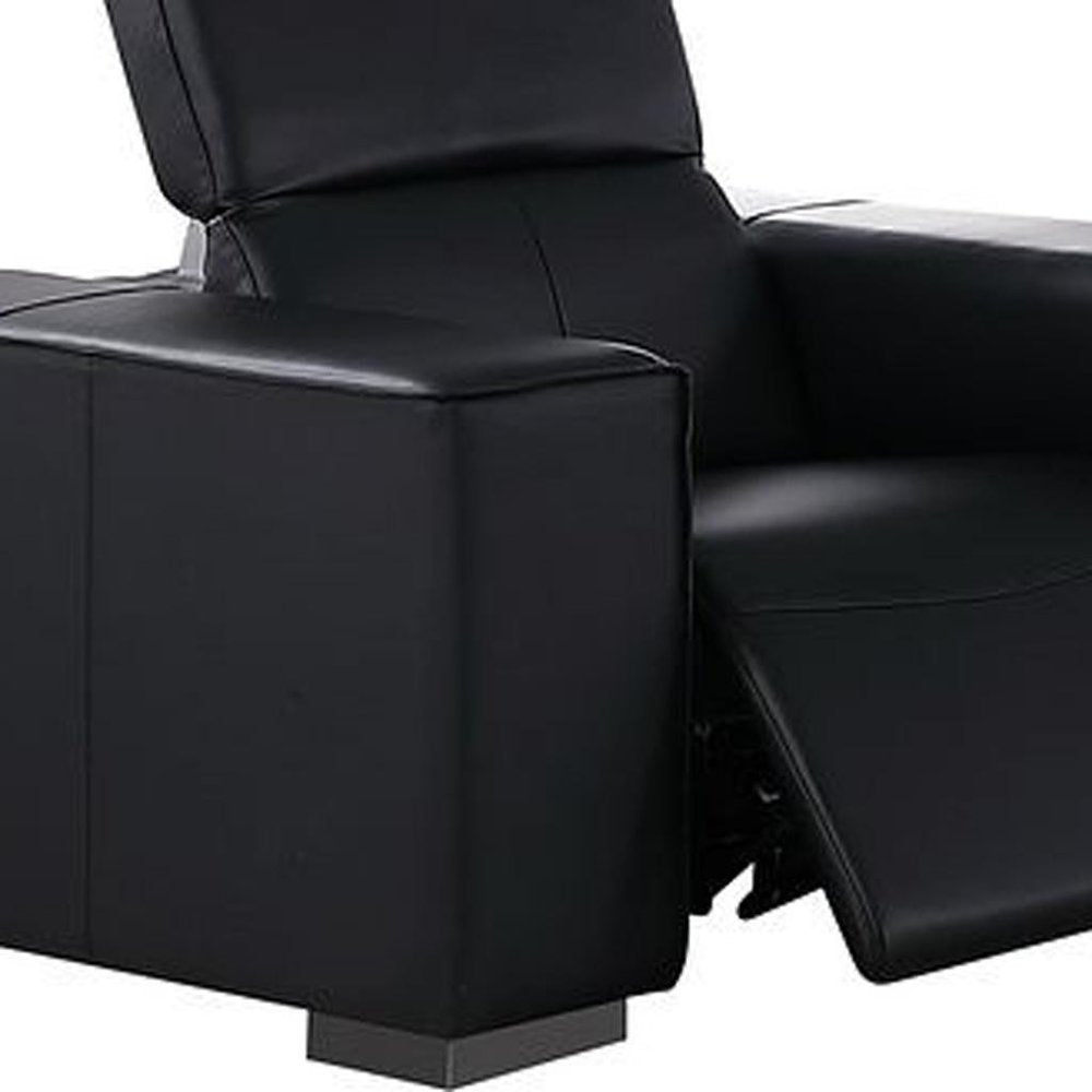 Two Piece Black Genuine Leather Five Person Seating Set