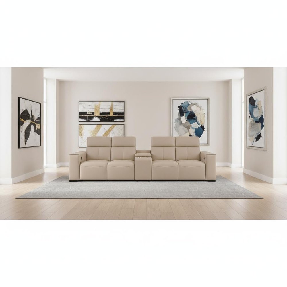 Two Piece Beige Genuine Leather Five Person Seating Set