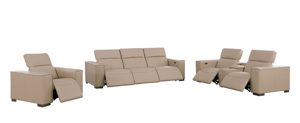 Two Piece Beige Genuine Leather Five Person Seating Set