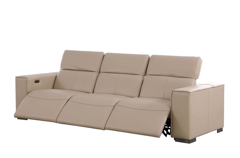 Two Piece Beige Genuine Leather Five Person Seating Set