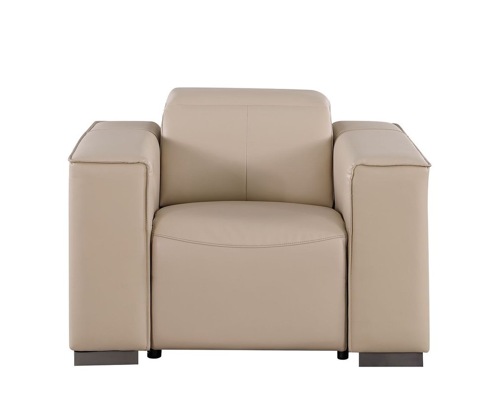 Two Piece Beige Genuine Leather Five Person Seating Set