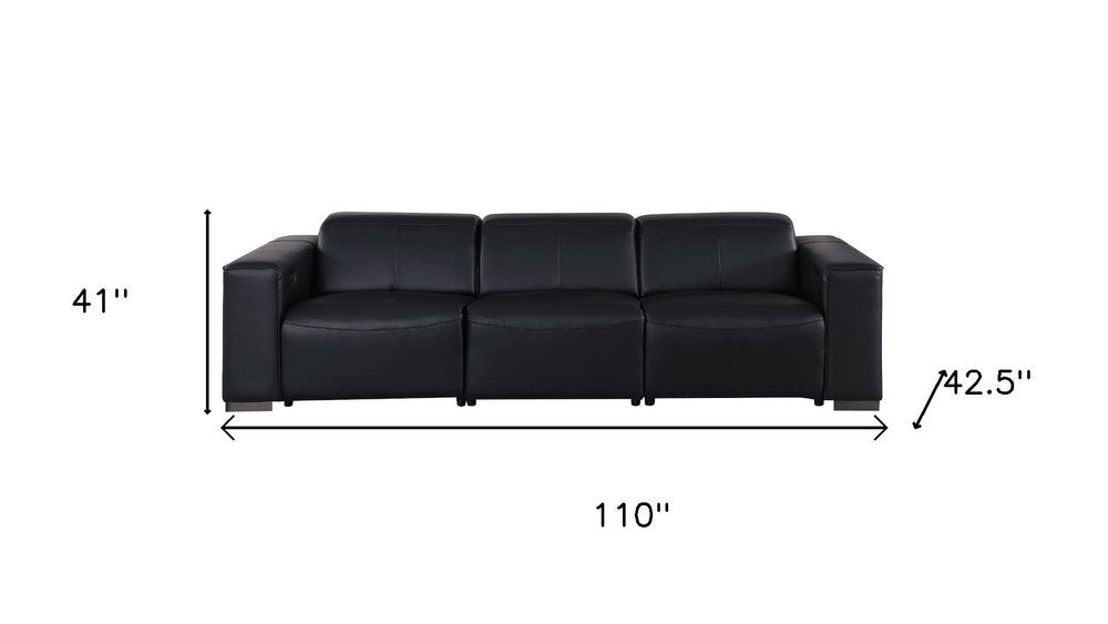 Two Piece Black Genuine Leather Five Person Seating Set
