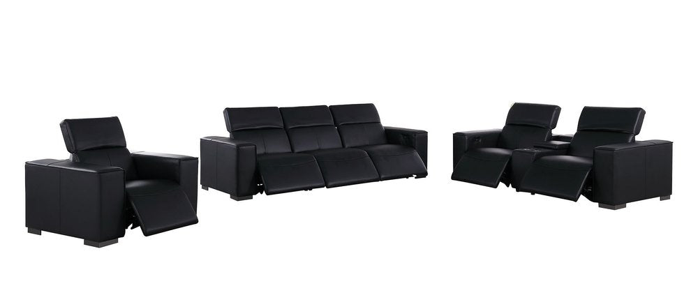Two Piece Black Genuine Leather Five Person Seating Set