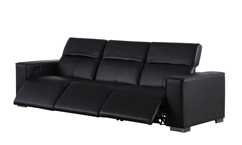 Two Piece Black Genuine Leather Five Person Seating Set
