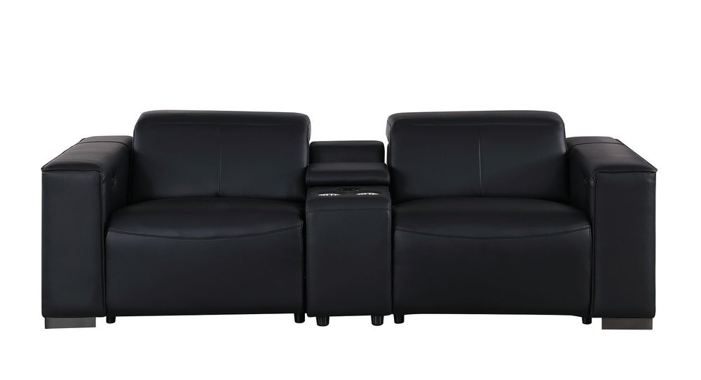 Two Piece Black Genuine Leather Five Person Seating Set