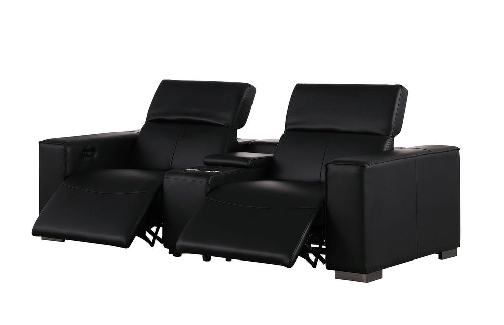 Two Piece Black Genuine Leather Five Person Seating Set