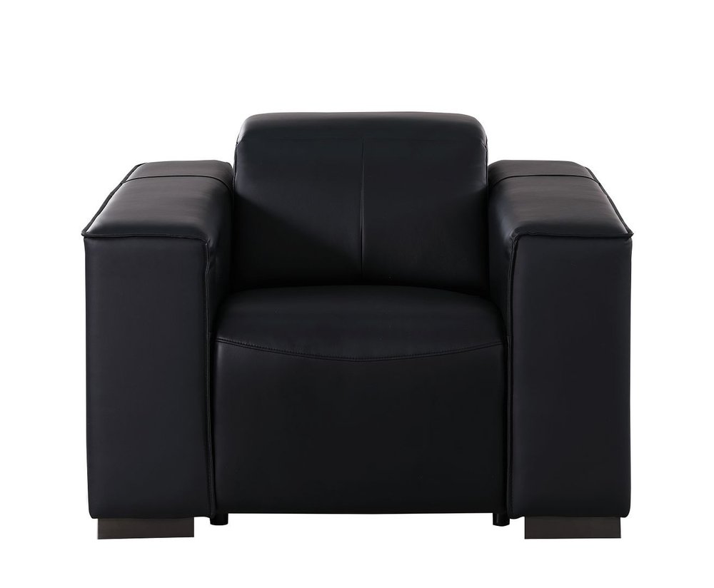 Two Piece Black Genuine Leather Five Person Seating Set