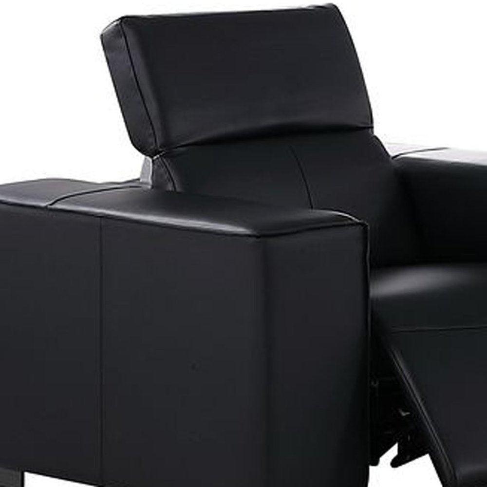 Two Piece Black Genuine Leather Five Person Seating Set