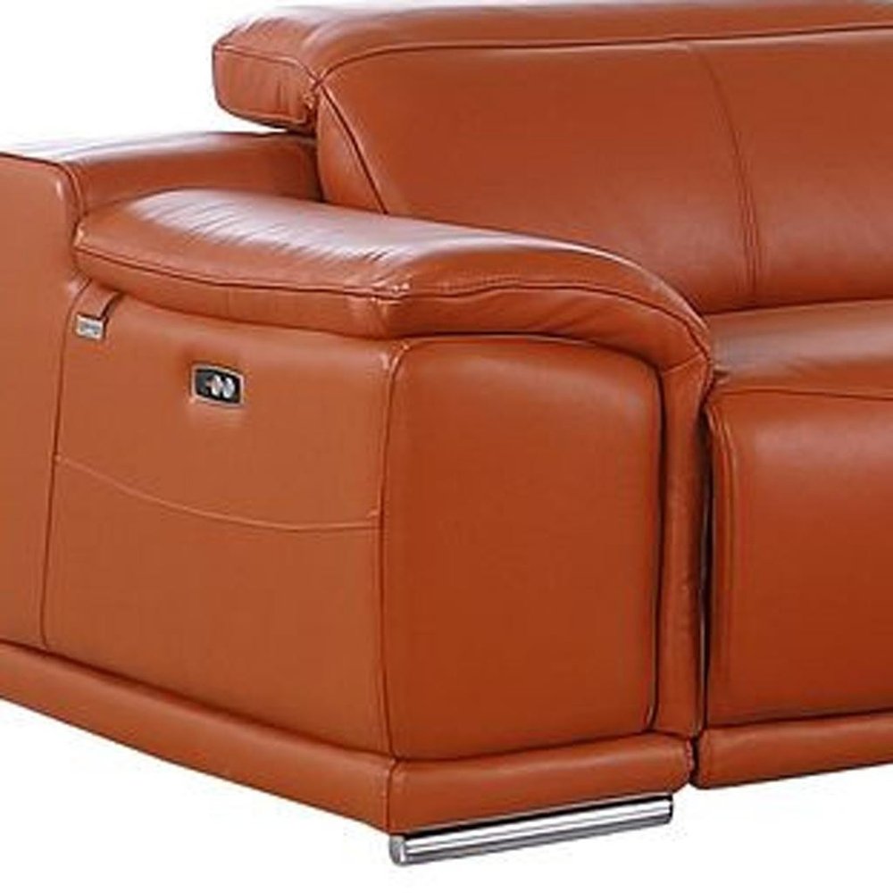 Two Piece Camel Genuine Leather Five Person Seating Set