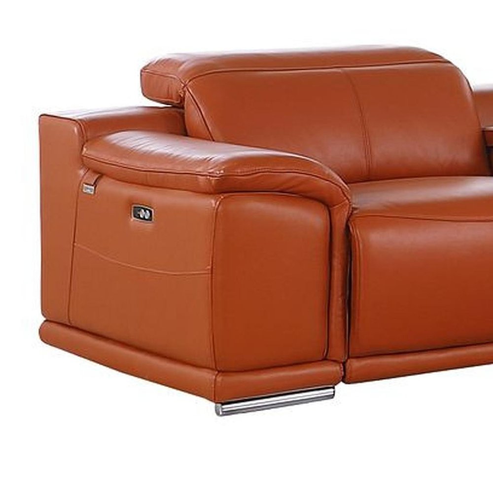 Two Piece Camel Genuine Leather Five Person Seating Set