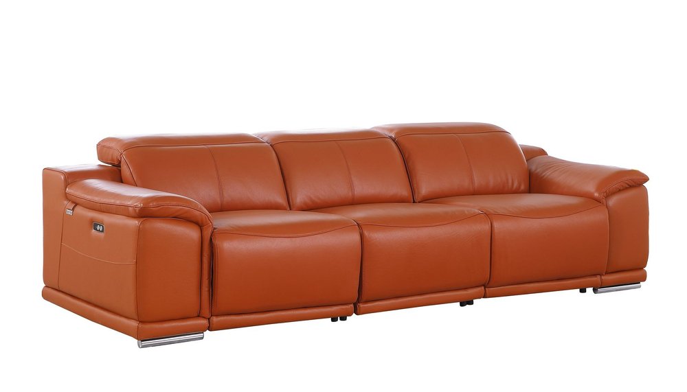 Two Piece Camel Genuine Leather Five Person Seating Set