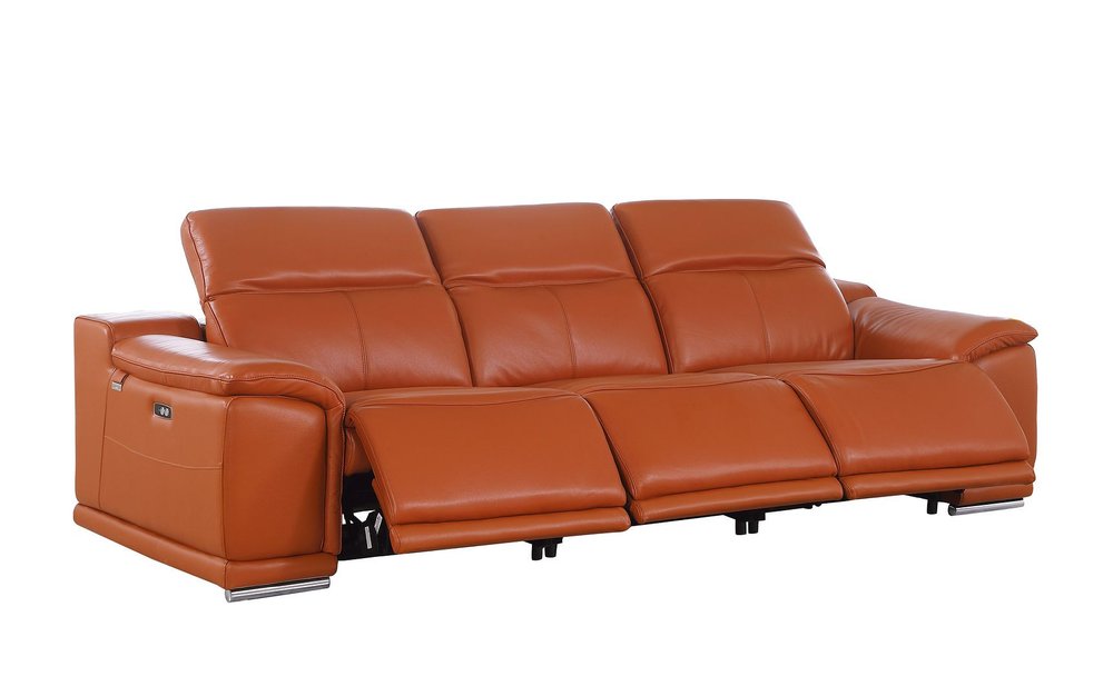 Two Piece Camel Genuine Leather Five Person Seating Set