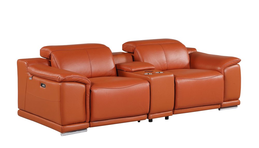 Two Piece Camel Genuine Leather Five Person Seating Set