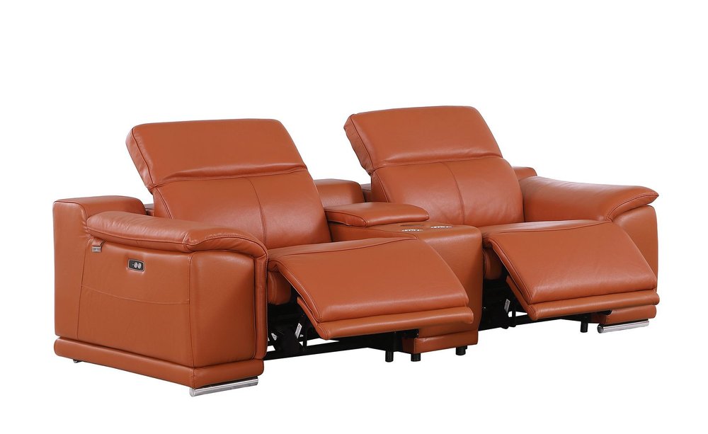 Two Piece Camel Genuine Leather Five Person Seating Set