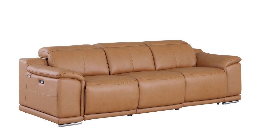 Two Piece Chestnut Genuine Leather Five Person Seating Set