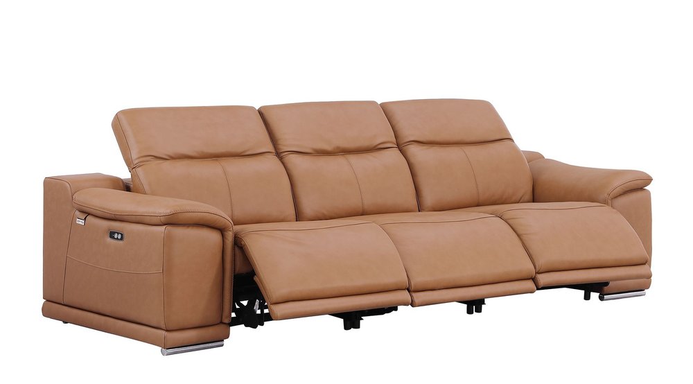 Two Piece Chestnut Genuine Leather Five Person Seating Set