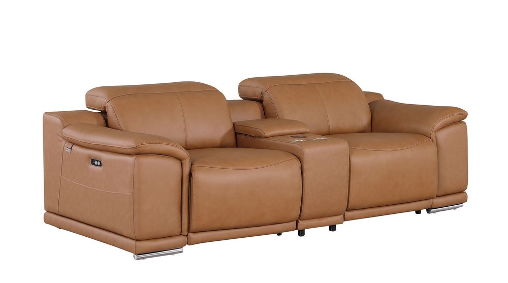 Two Piece Chestnut Genuine Leather Five Person Seating Set