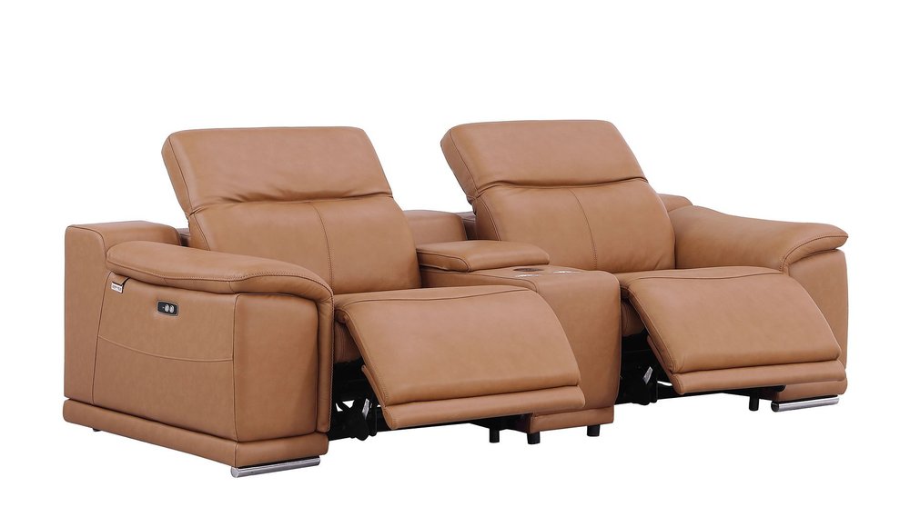 Two Piece Chestnut Genuine Leather Five Person Seating Set