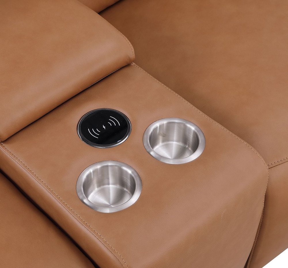 Two Piece Chestnut Genuine Leather Five Person Seating Set