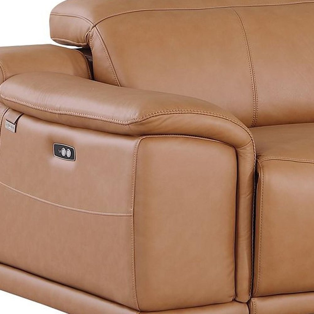 Two Piece Chestnut Genuine Leather Five Person Seating Set
