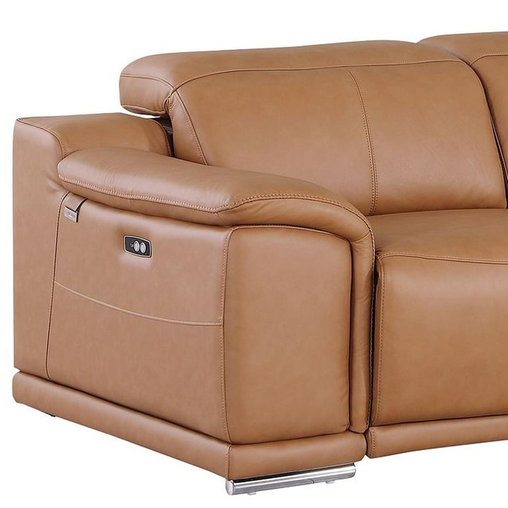 Two Piece Chestnut Genuine Leather Five Person Seating Set