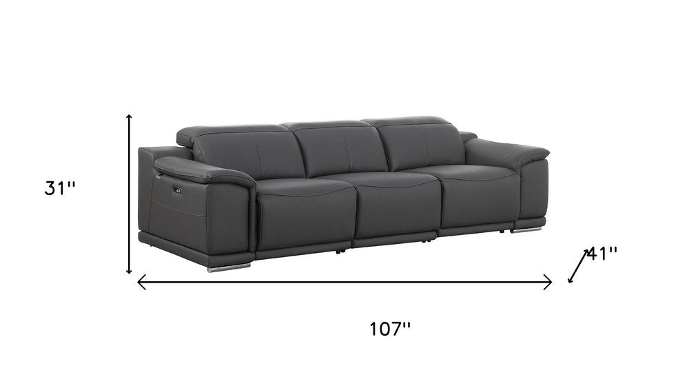 Two Piece Dark Gray Genuine Leather Five Person Seating Set